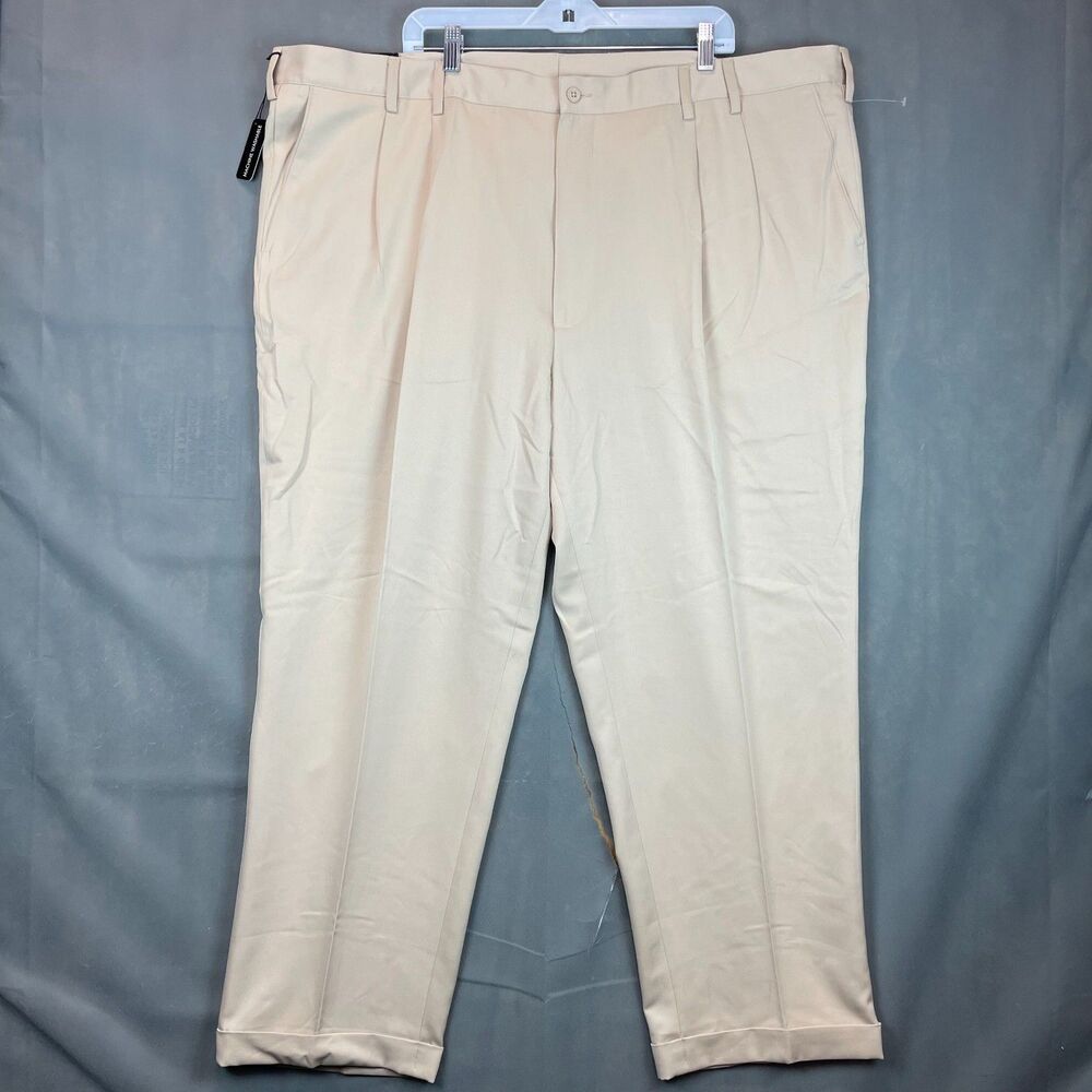 Adolfo Men’s Dress Pants Size 50x30 Cream Flat Front Herringbone Business Wear